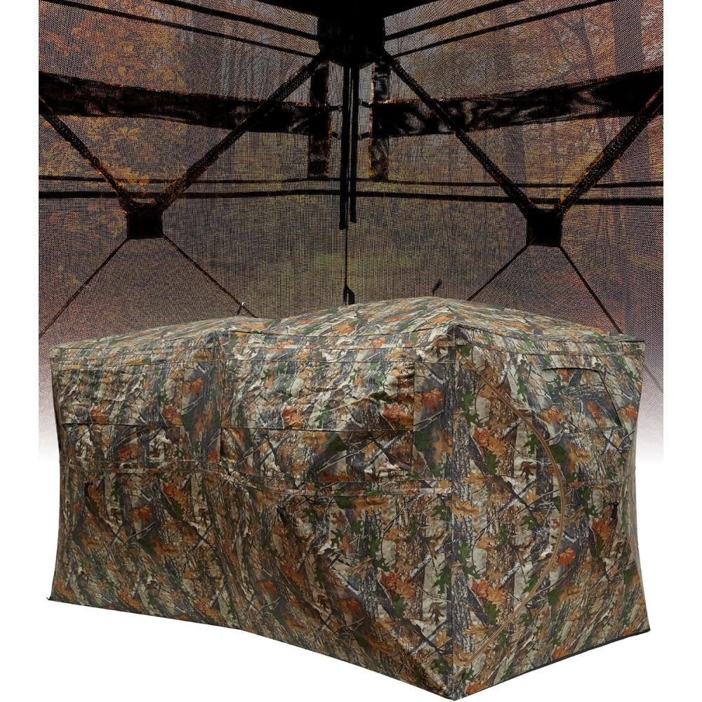 Hunting & Outdoor Supplies - ポップアップ式地上狩猟用ブラインド（270度） ° シースルービューウィンドウ4-6人用ハンター防水迷彩ハンティングテント頑丈な持ち運び用