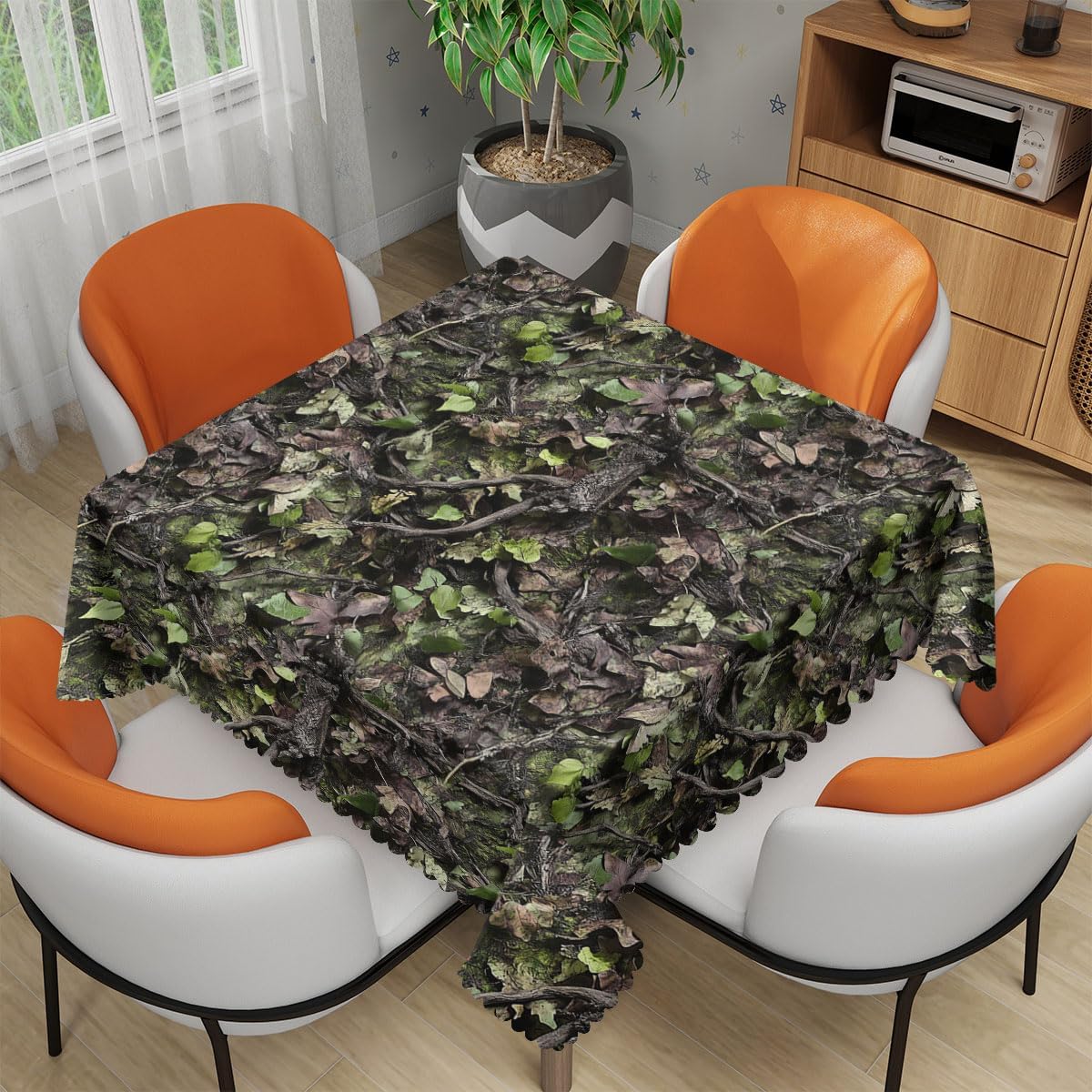 Outdoor Hunting Table - 迷彩柄ハンティングスクエアテーブルクロス 葉っぱと枝模様 カモフラージュテーブルクロスカバー ホリデーパーティー キッチン ダイニング