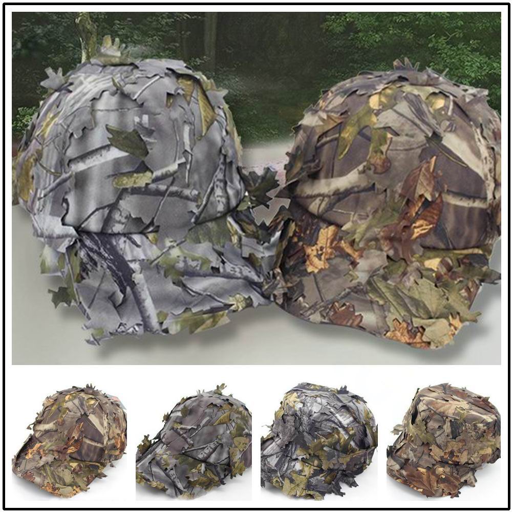 Hunting Outdoor Hats - 戦術的なミリタリーカモフラージュキャップ,3Dバイオニックリーフ付き,軍隊,狩猟,ハイキング,モーターサイクルスナイパー,隠し