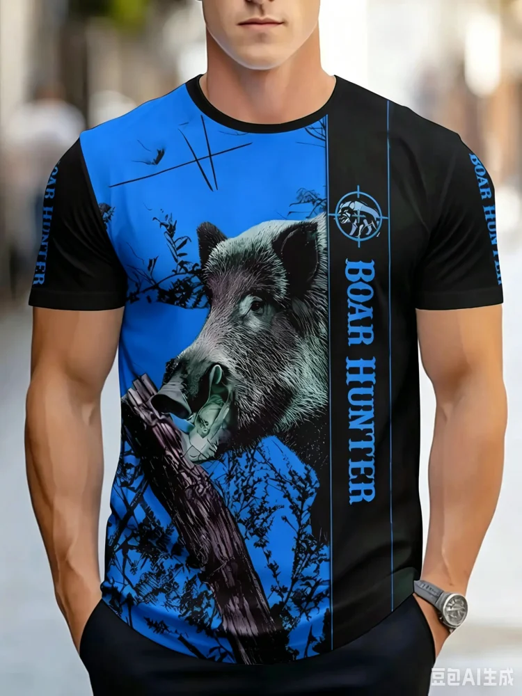 Hunting And Outdoor Shop - ファッションイノシシハンターイノシシ迷彩グリーンスプリットプリントメンズ Tシャツ狩猟アウトドアカジュアル半袖トップストレンド男の服