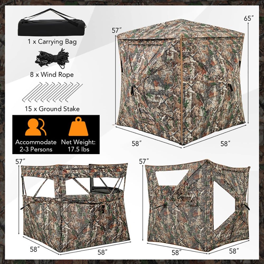 Hunting & Outdoor Supplies - 5-in-1着脱式ハンティングブラインド、天窓付き2～3人用、屋外迷彩シェルター、1個