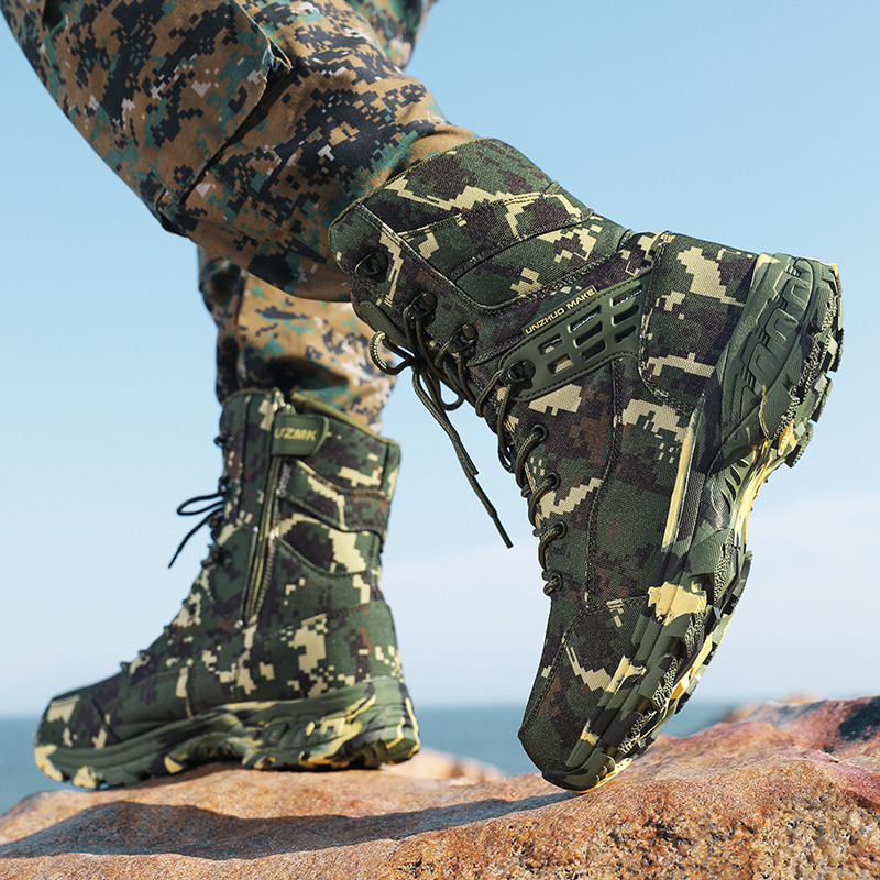 Outdoor Hunting Fabric - 高品質メンズアウトドアブーツ迷彩狩猟男トレッキングブーツ滑り止め防水ブーツ男性ボタスセンドリスモやつ