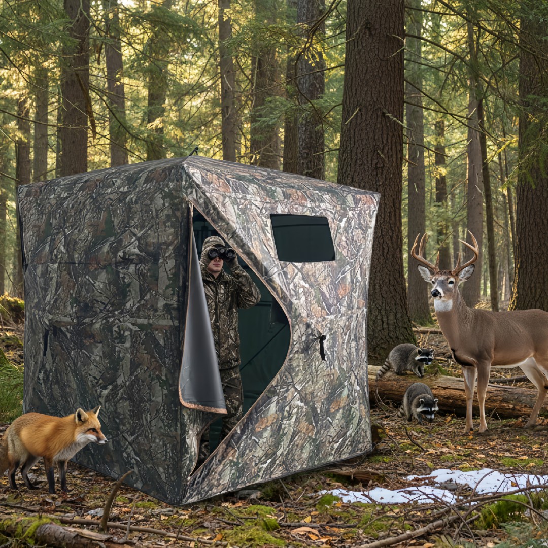 Hunting & Outdoor Supplies - 迷彩柄ポップアップハンティングブラインド、簡単設置、地上設置型屋外カモブラインド、鹿、七面鳥、アヒル、アーチェリーシーズン用収納付き