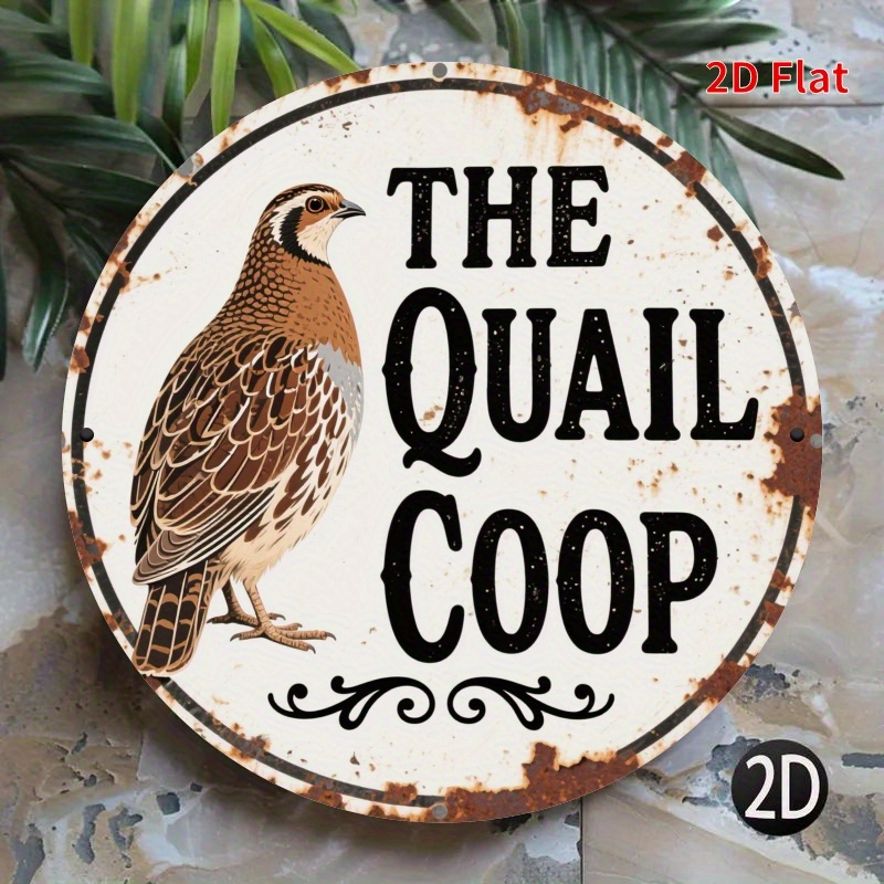 Hunting Quail - 2Dフラットヴィンテージ ザ・クエイル・クープ ラウンド木製サイン、素朴な農場の鳥狩り装飾、シャビーシックコテージウォールアート、カントリーバーンAes