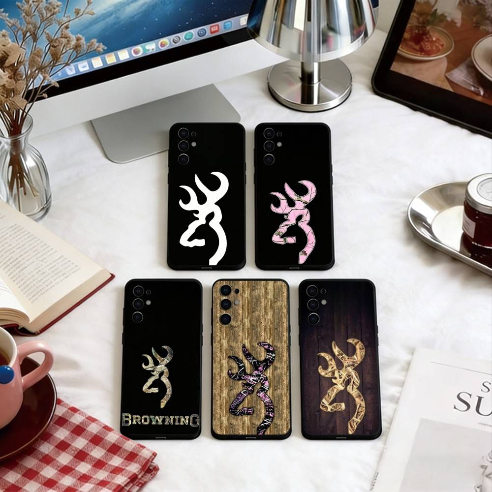 Hunting Quotes - 鹿狩り柄カモフラージュスマホケース Samsung S25、S24、S21、S22、S23、S30、Ultra、S20、Plus、Fe、Lite、Note、10対応 ソフトブラックカバー