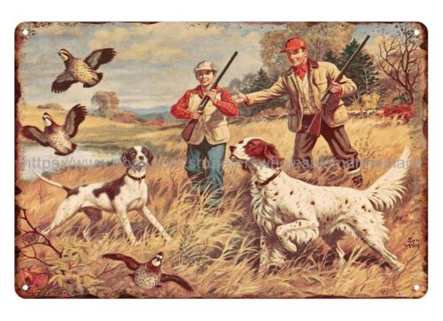 レトロな素朴な金属の狩猟の看板,狩猟犬,狩猟,川,ウズラ,ブ - Hunting Quail のレビューと価格