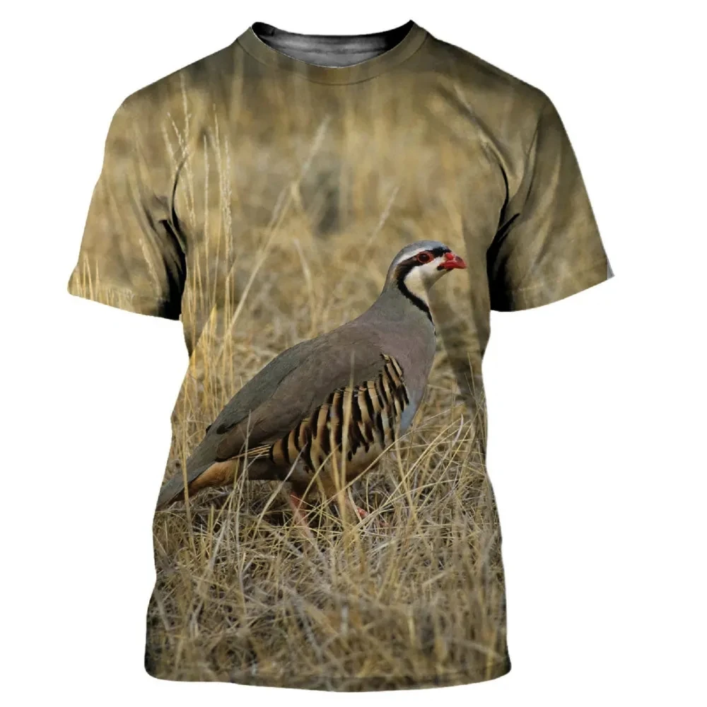 新しい夏迷彩狩猟動物ウズラ柄プリントメンズラウンドネック T - Hunting Quail のレビューと価格