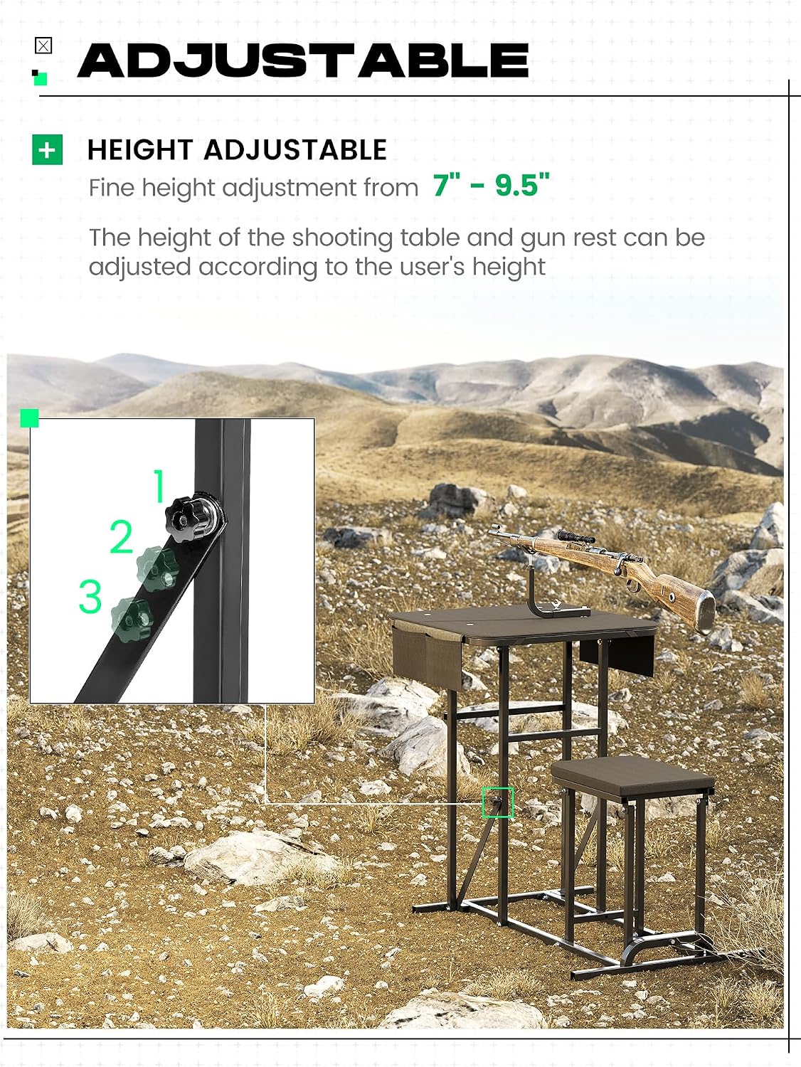 折りたたみ式射撃ベンチ、高さ調節可能なシート付き、ポータブル - Outdoor Hunting Table のレビューと価格